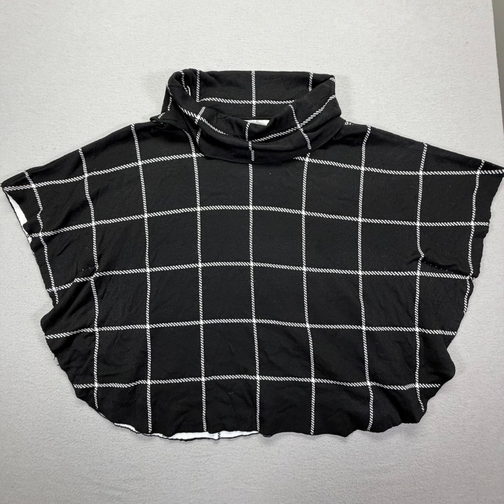 Fever Women Poncho Relaxed Black Windowpane Plaid Cowl Neck S/M